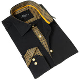 Black with inside Gold Men's Slim Fit Designer Shirt - Tailored Cotton Shirts for Work and Casual Wear